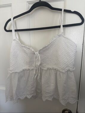 American Eagle Outfitters White Eyelet Babydoll Tank Top